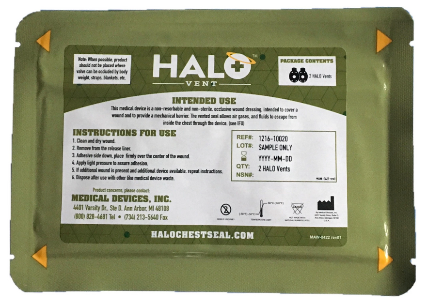 HALO Vented Seal IFAK Two Pack, Package 7” x 5”