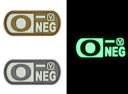 Blood Type  &quot;Super-Lumen&quot; Glow-In-The-Dark Patch Wolf Gray / O Neg Vanquest  medical-gear-outfitters.myshopify.com Medical Gear Outfitters